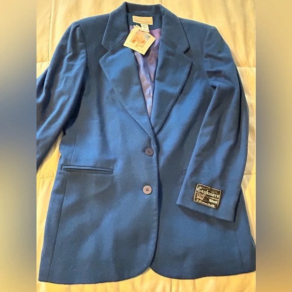 PRECIOUS FIBERS wool and Cashmere Blend Blue Blazer Women’s 12 - Picture 1 of 8